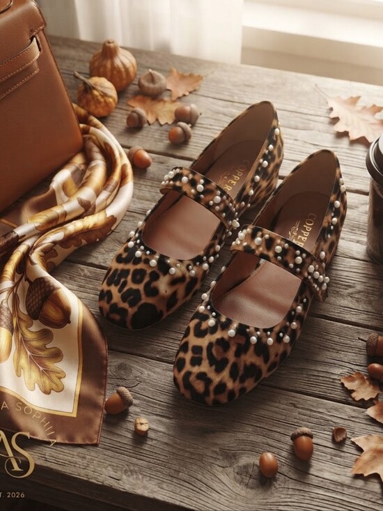 Copper Key Shoes - Copper Key Leopard-Print Pearl Mary Jane Block Heel Flats - Brown Size 7.5